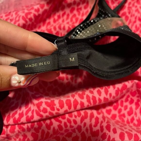 NWT God Save Queens Exclusive Laila Shimmer Velvet Sheer Panel Bralette in Black - Picture 5 of 12